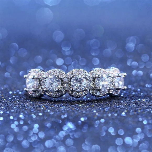 NEW 925 Sterling Silver Halo Diamond Eternity Engagement Wedding Band Ring - Picture 13 of 14